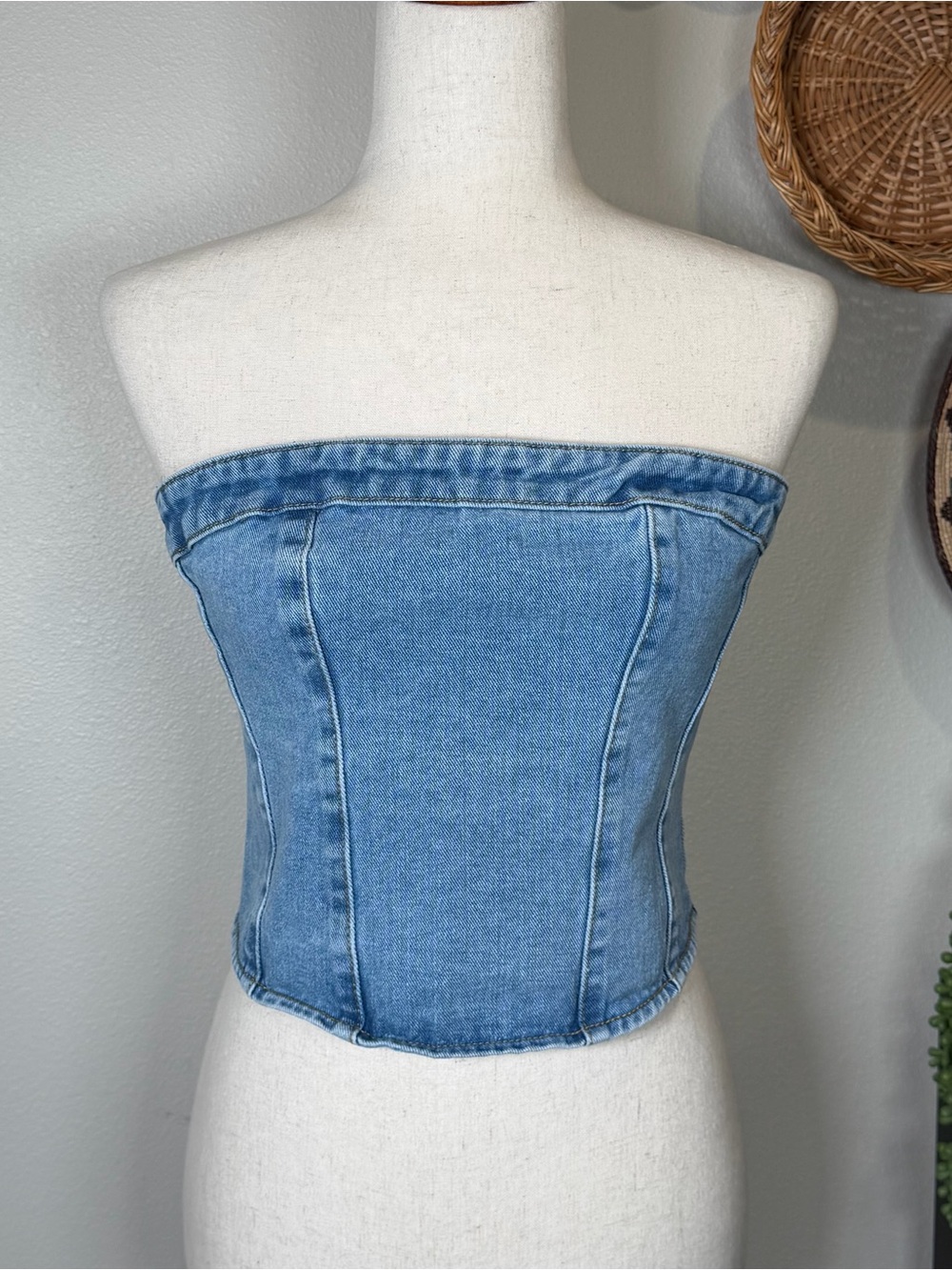 Pretty Little Thing Tall Denim Zip Up Tube Top Size 8
